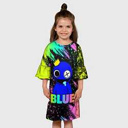 Платье клеш для девочки Rainbow Friends - Blue, цвет: 3D-принт — фото 2