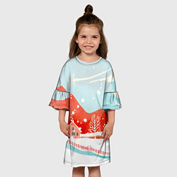 Платье клеш для девочки Зимние новогодние горы, цвет: 3D-принт — фото 2