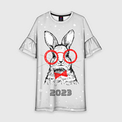 Платье клеш для девочки Снегопад и кролик 2023, цвет: 3D-принт