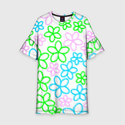 Платье клеш для девочки Цветочные узоры - паттерн, цвет: 3D-принт