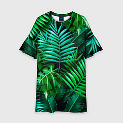 Платье клеш для девочки Тропические растения - текстура, цвет: 3D-принт