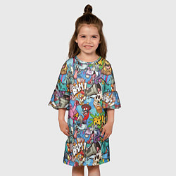 Платье клеш для девочки Сумасшедший поп-арт, цвет: 3D-принт — фото 2