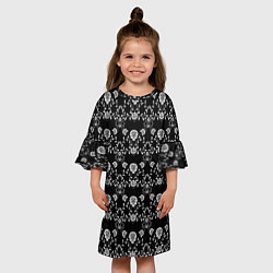 Платье клеш для девочки Черно-белый цветочный полосатый ретро узор, цвет: 3D-принт — фото 2