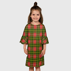 Платье клеш для девочки Ткань Шотландка красно-зелёная, цвет: 3D-принт — фото 2