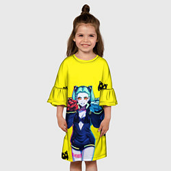 Платье клеш для девочки Ребекка из киберпанка - желтый, цвет: 3D-принт — фото 2