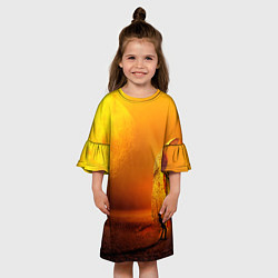 Платье клеш для девочки Оранжевый космос и луна, цвет: 3D-принт — фото 2