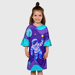 Платье клеш для девочки Космонавт в космосе - рисунок, цвет: 3D-принт — фото 2