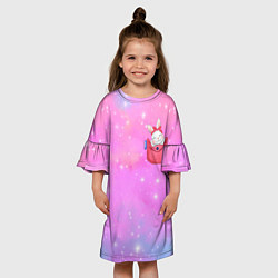 Платье клеш для девочки Зайка в кармашке, цвет: 3D-принт — фото 2
