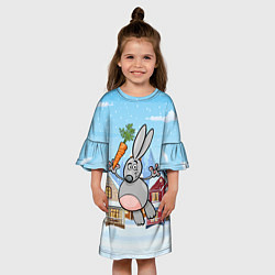 Платье клеш для девочки Заяц с морковкой - новый год, цвет: 3D-принт — фото 2