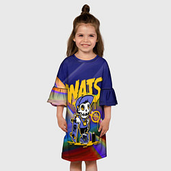 Платье клеш для девочки Whats - скелет со скейтбордом - граффити, цвет: 3D-принт — фото 2