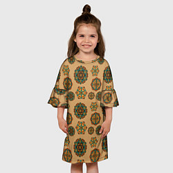 Платье клеш для девочки Мандалы на бежевом фоне, цвет: 3D-принт — фото 2