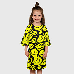 Платье клеш для девочки Кислотный желтый смайлик, цвет: 3D-принт — фото 2