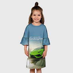 Платье клеш для девочки Ламборджини на берегу океана, цвет: 3D-принт — фото 2