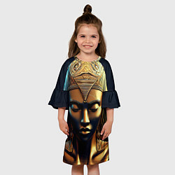 Платье клеш для девочки Нейросеть - золотая статуя египетской царицы, цвет: 3D-принт — фото 2