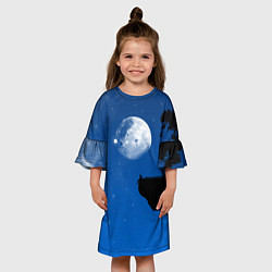 Платье клеш для девочки На краю пропасти под луной, цвет: 3D-принт — фото 2