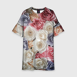 Платье клеш для девочки Цветы роз, цвет: 3D-принт