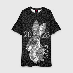 Платье клеш для девочки Русский серый кролик 2023, цвет: 3D-принт