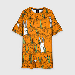 Платье клеш для девочки Милые кролики в морковном поле, цвет: 3D-принт