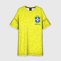 Платье клеш для девочки Форма сборной Бразилии ЧМ 2022, цвет: 3D-принт