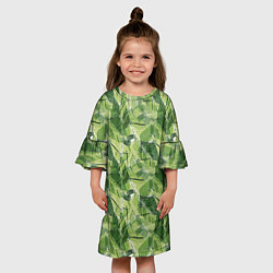 Платье клеш для девочки Милитари листья крупные, цвет: 3D-принт — фото 2