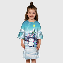 Платье клеш для девочки Зайчик со штангой, цвет: 3D-принт — фото 2