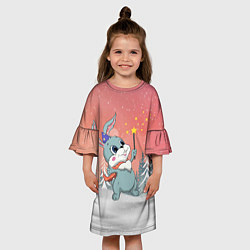 Платье клеш для девочки Зайчик с волшебной палочкой, цвет: 3D-принт — фото 2