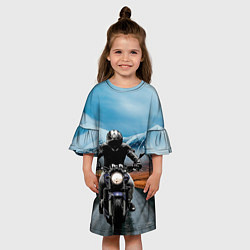 Платье клеш для девочки Мотоцикл в горах, цвет: 3D-принт — фото 2