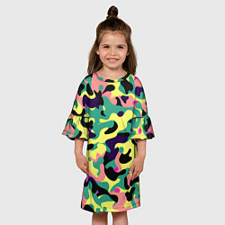 Платье клеш для девочки Неоновый камуфляж, цвет: 3D-принт — фото 2