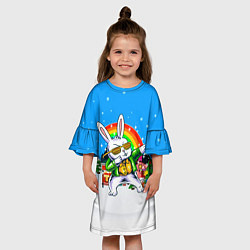 Платье клеш для девочки Заяц и радуга, цвет: 3D-принт — фото 2