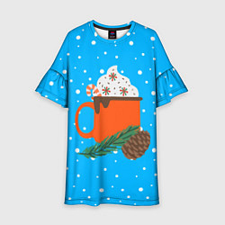 Платье клеш для девочки Кружечка какао с маршмеллоу, цвет: 3D-принт