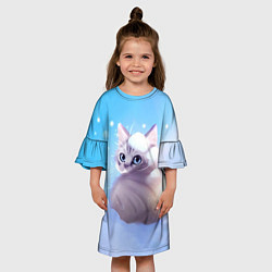 Платье клеш для девочки Заснеженный котик, цвет: 3D-принт — фото 2