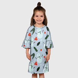 Платье клеш для девочки Снеговики и ягодки, цвет: 3D-принт — фото 2