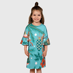 Платье клеш для девочки Кролики на ёлочке, цвет: 3D-принт — фото 2