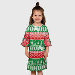 Платье клеш для девочки Зимний вязанный фон с елочками, цвет: 3D-принт — фото 2