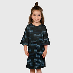 Платье клеш для девочки Чёрные и синие блоки во тьме, цвет: 3D-принт — фото 2