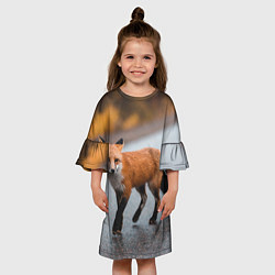 Платье клеш для девочки Лис на прогулке, цвет: 3D-принт — фото 2