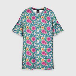 Платье клеш для девочки Весенний цветочный паттерн, цвет: 3D-принт