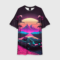 Детское платье Synthwave car and mountains