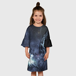 Платье клеш для девочки Космос, планета и корабль, цвет: 3D-принт — фото 2