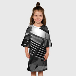 Платье клеш для девочки Жёсткий абстрактный серый и тёмно-серый металл, цвет: 3D-принт — фото 2