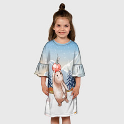 Платье клеш для девочки Зайка и елочная игрушка, цвет: 3D-принт — фото 2