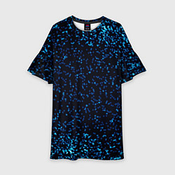 Платье клеш для девочки Неоновый синий блеск на черном фоне, цвет: 3D-принт