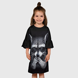 Платье клеш для девочки Енот на черном фоне, цвет: 3D-принт — фото 2