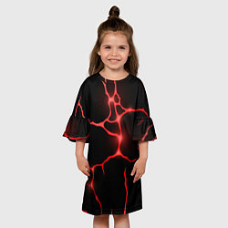 Платье клеш для девочки Красные неоновые трещины, цвет: 3D-принт — фото 2