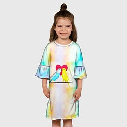 Платье клеш для девочки Влюбленные волнистые попугайчики, цвет: 3D-принт — фото 2