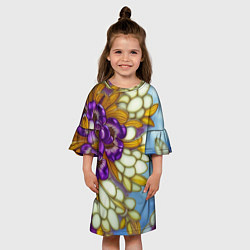 Платье клеш для девочки Фиалковый букет стеклянный узор, цвет: 3D-принт — фото 2