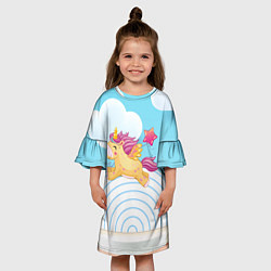 Платье клеш для девочки Единорог со звездочкой, цвет: 3D-принт — фото 2