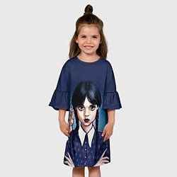 Платье клеш для девочки Дочь Аддамсов - Уэнсдэй с рукой, цвет: 3D-принт — фото 2