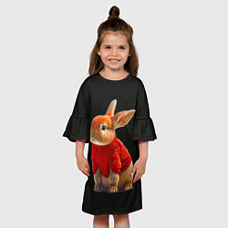 Платье клеш для девочки Кролик в свитере, цвет: 3D-принт — фото 2