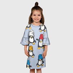 Платье клеш для девочки Смешные пингвины, цвет: 3D-принт — фото 2